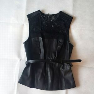 bebe real leather sleeveless shirt with lace